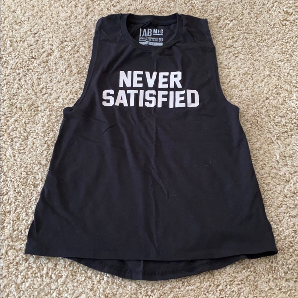IAB MFG “Never Satisfied” black tank top